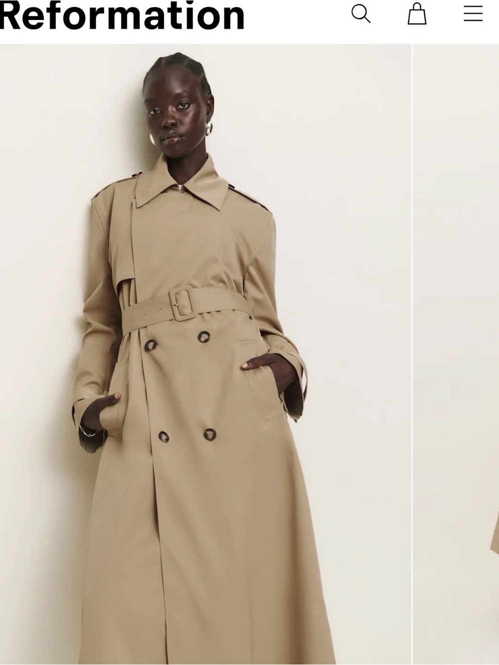 Reformation Matteo Trench Coat in Khaki - Picture 3 of 3